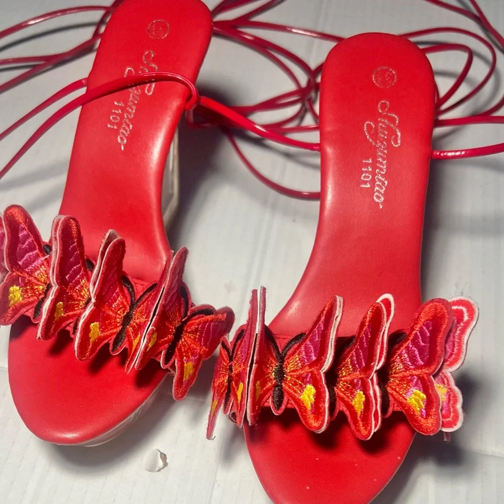 Women’s Red Butterfly Wedge Strappy Sandals